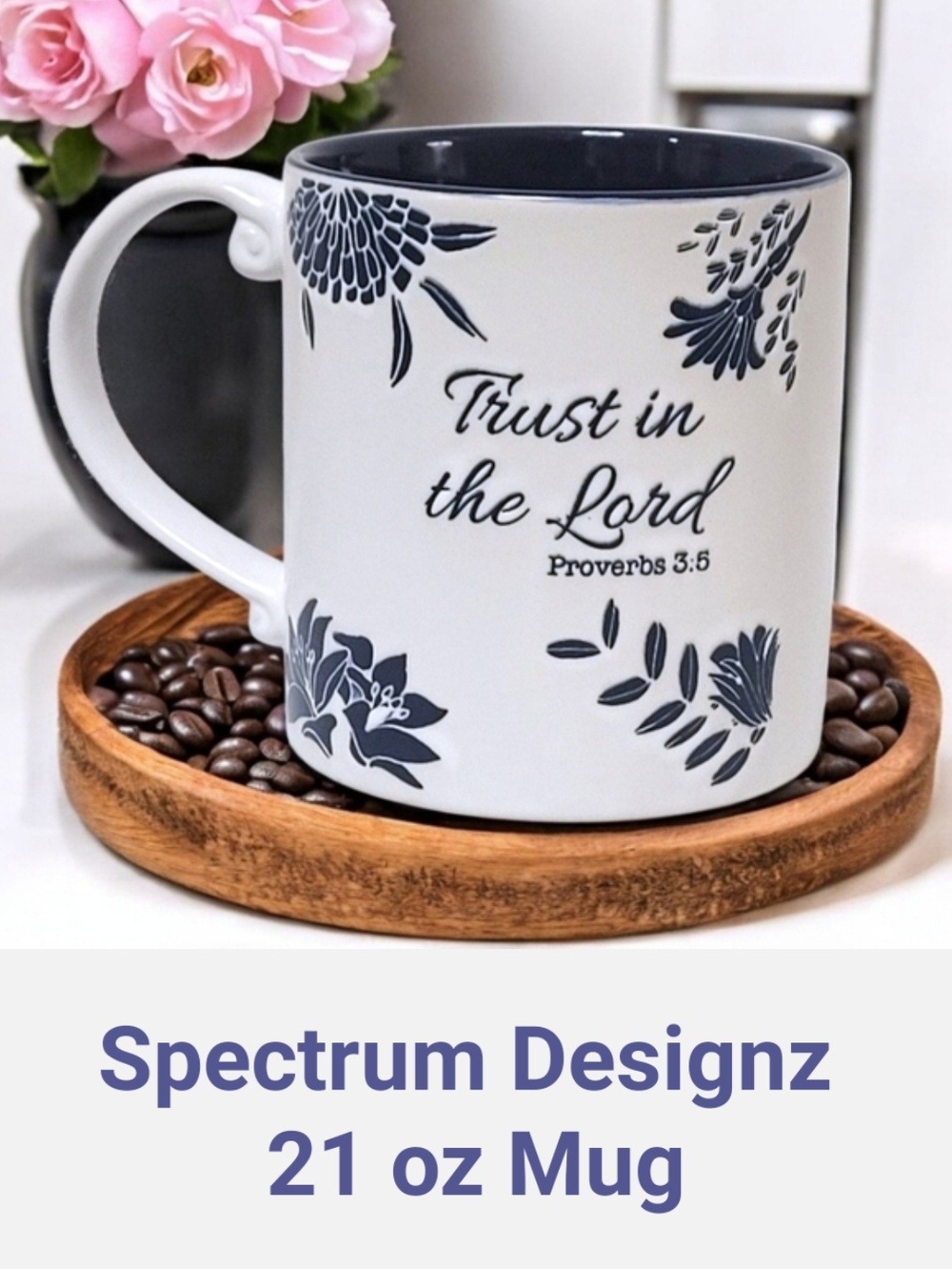 Spectrum Designz White and Navy Floral 'Trust in the Lord' Mug - 21 oz